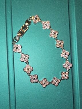 Women's Pink Floral Link Bracelet With Extender